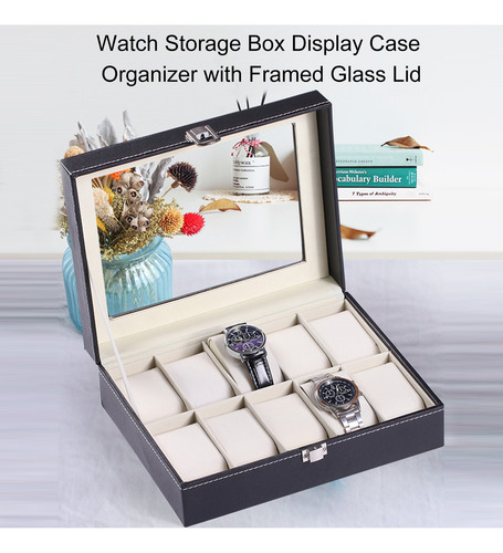 Caja De Almacenamiento Para Relojes: Vitrina De 10 Ranuras C