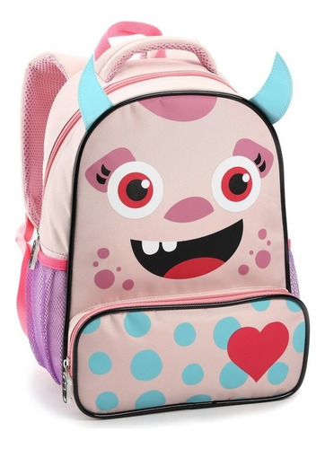 Bolsa Infantil Monstrinho Feminino Masculino Escolar Cor Rosa