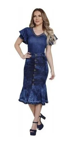 Saia Jeans Sereia Com Bot es Frontais Titanium 23951 2019