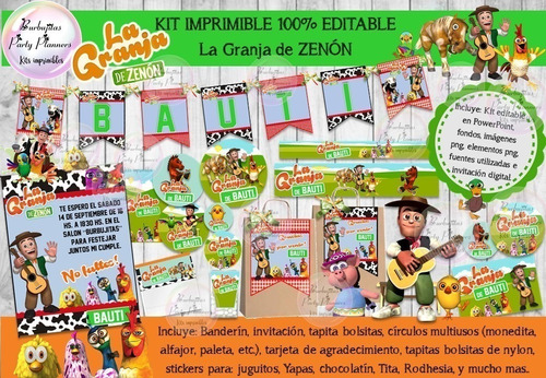 Kit Imprimible Candy Bar La Granja De Zenon 100% Editable