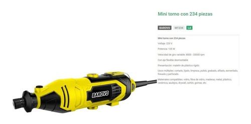 Imagen 6 de 10 de Minitorno Barovo 135w 8000-13000rpm Con 234 Piezas + Maletín