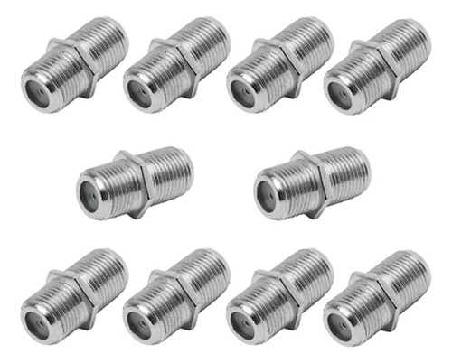25pcs Emenda F Femea Femea Coaxial Rg59 Rg6 Cabo Conector Cor Prateado
