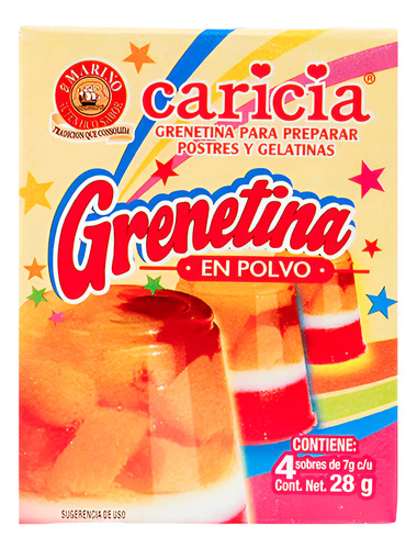 Grenetina En Polvo Caricia Paquete Con 4 Sobres De 7g C/u