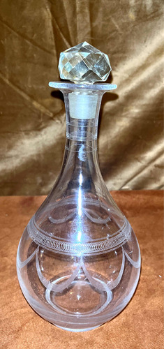 Decantador Antiguo Vino Licor Cristal Tallado Con Tapón