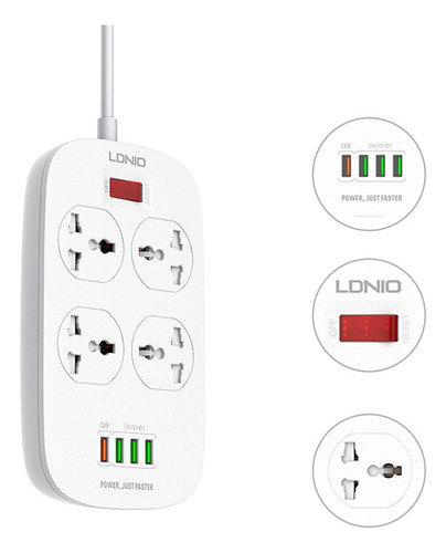 Extensión Toma Corriente Universal Ldnio 4 Socket + 4 Usb