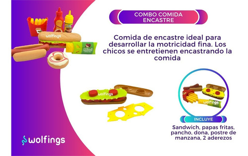 Imagen 3 de 10 de Comidita De Juguete Con Encastre Juego Combo Comida Rapida