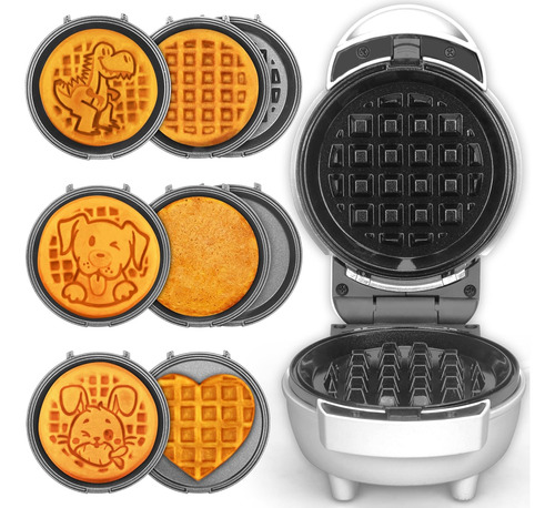 Mini Waffle Maker 6 En 1 Con Placas Removibles, Mini Waffle