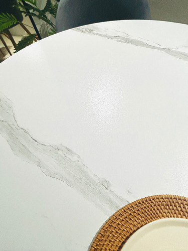Mesa De Comedor Tulip Redonda Simil Marmol 120cm Blanco Simil Marmol Blanco