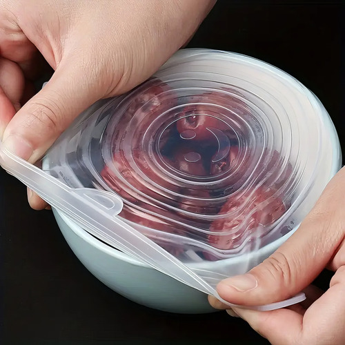 Tapas De Silicona Herméticas Reutilizables 6pz Multiusos Transparente Circular