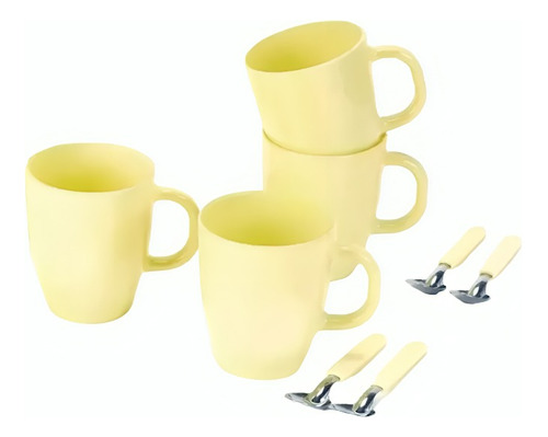 Set X 4 Jarros Mug 370ml Vidrio + 4 Cucharitas Té Carol Soft