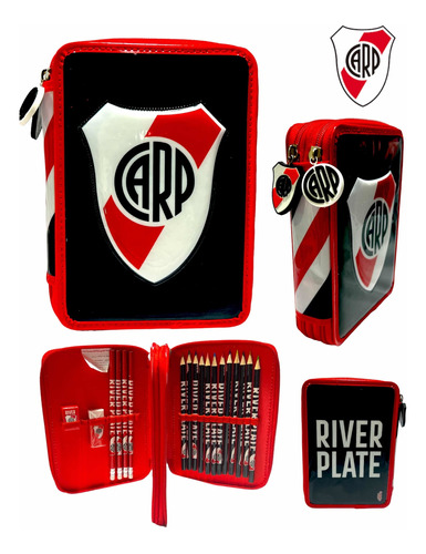Cartuchera River Plate Canopla + Set Completo De Utiles Y++