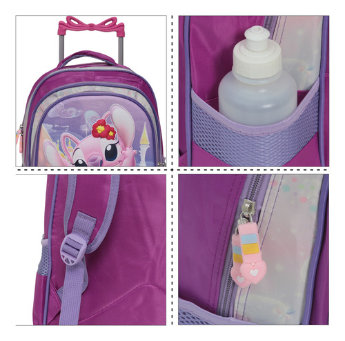 Mochila Infantil De Rodinhas Lilo E Stitch Angel Cor Roxo