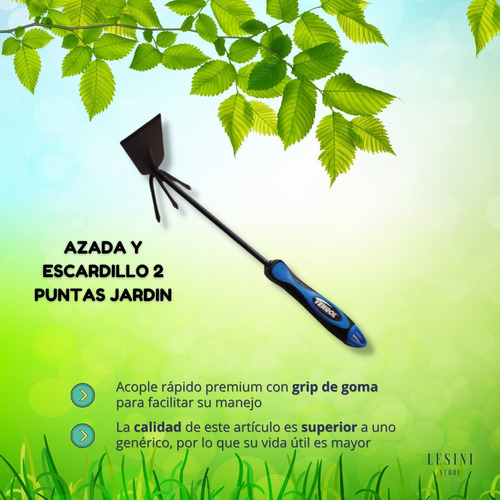 Imagen 4 de 9 de Kit Set Jardin Azada Y Escardillo 3 Puntas + Pala Metalica