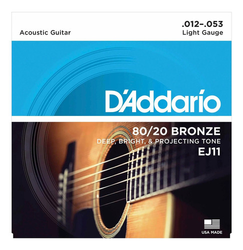 Encordado Daddario Ej11 80/20 Bronce 012 - 053 G Acustica