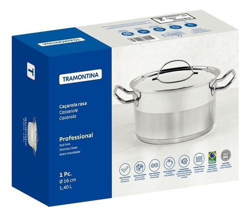 Cacerola Tramontina Professional 16cm 1.4L color plata