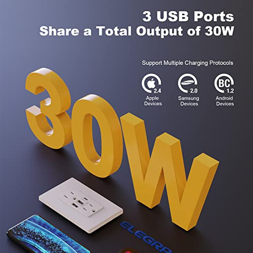 Tomas Usb, 3 Tomas Usb C Un Enchufe De Pared, 30w 6.0a ...
