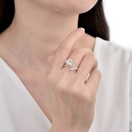 Anillo Flor De Loto Regulable Plata 925 Ideal Regalo Plateado Regulable