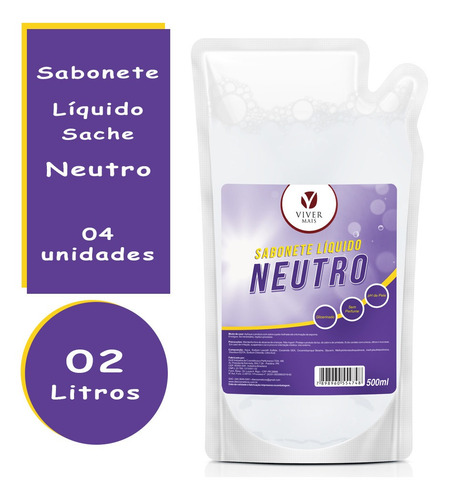Imagem 1 de 1 de Kit Com 4 Sachês De Sabonete Líquido Neutro 500ml