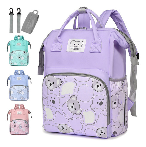 Mochila Pañaleras Bebe Bolsa Pañalera Impermeable Multiusos Color Violeta