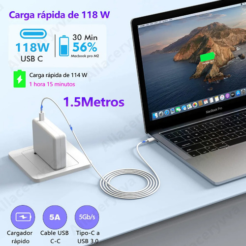 118 W Type C Rapid Charge for Macbook Pro/Air with Cable 2 Meters And Power Adapter Usb C A Usb A