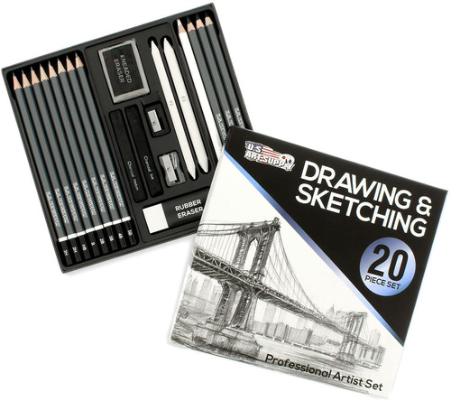 Juego 20 Lapices Negros De Dibujo Us Art Supply Kit