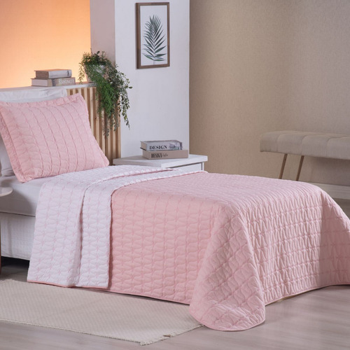 Kit Cobre Leito Cama Solteiro Percal 200 Fios Rosa Antigo Cor Rose Costurado Dupla Face Toque Macio