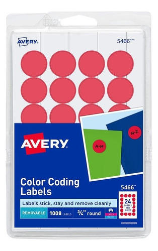 Etiqueta Removible Redonda Varios Colores Avery (18 Paq.) Rojo