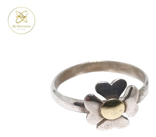 Imagen 2 de 6 de Anillo Plata Y Oro Florcita