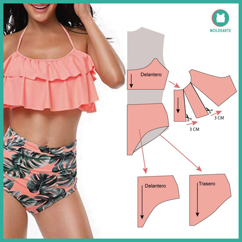 Moldearte Moldería Digital - Bikini Con Volado A4 - 6 Talles