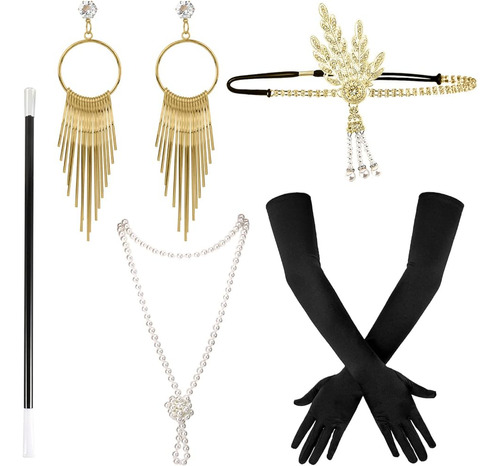 Luter 6pcs 1920s Flapper Accesorios Set Roaring 20s Black Ga