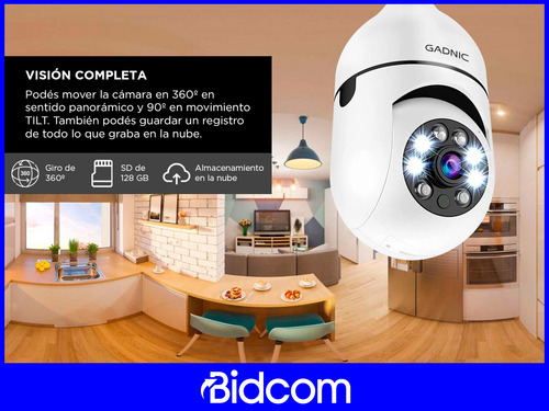 Cámara De Seguridad Gadnic Hogar Foco Vision Nocturna 3mp Hd Color Blanco