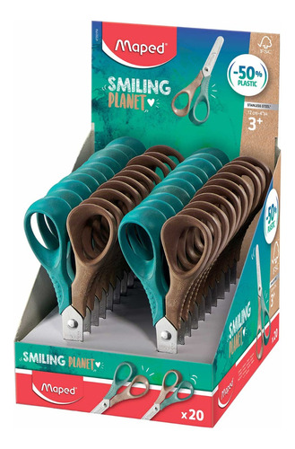 20 Tijeras Maped 12cm Smiling Planet Ecologica Con Exhibidor