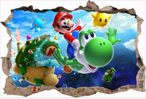 Vinilos Efecto Pared Rota Mario Bros - Cali - 1.50m X 1m