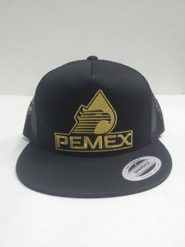 Gorra Pemex Snapback Trucker Mexico Ajustable Dorada Negra