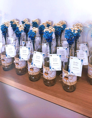 15 Garrafinhas Decorada Com Flores Secas E Tag