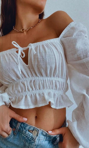 Imagen 2 de 5 de Blusa Lino Top Mujer Manga Larga Remera Elegante Dama Fiesta