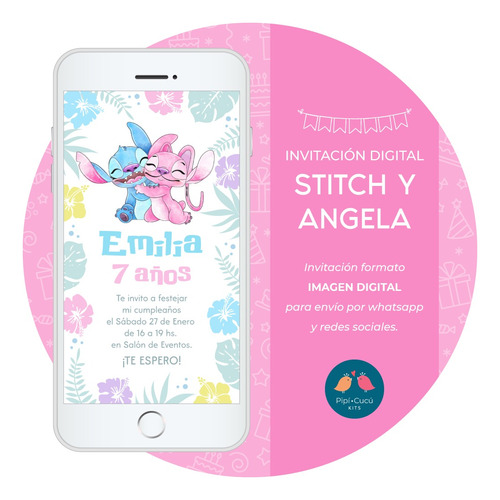 Invitación Digital Imagen - Stitch Y Angela / Stitch Y Novia