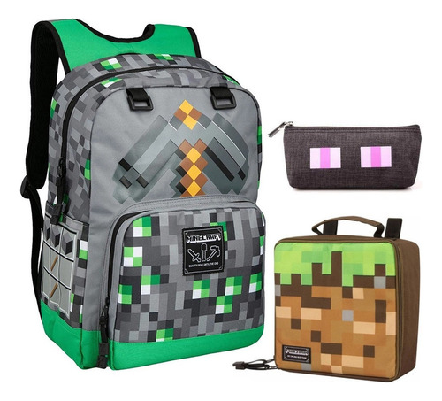 Mochila Escolar Minecraft Para Niños, Bolígrafo, 3 Piezas