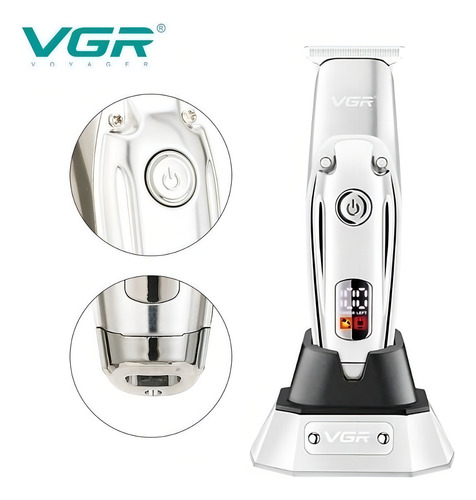 Máquina de cortar cabelo para barba com painel LED recarregável USB Vgr V-277