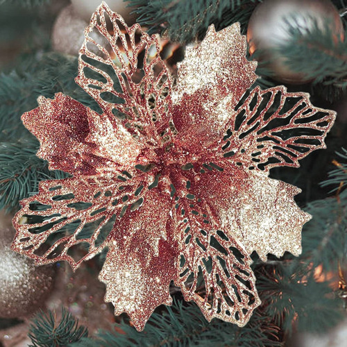 24 Flores Navideñas Para Árbol Navidad Ornamento Con Clips