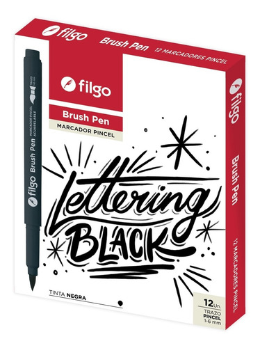 Marcador Filgo Brush Pen Negro Pincel Acuarelable Lettering