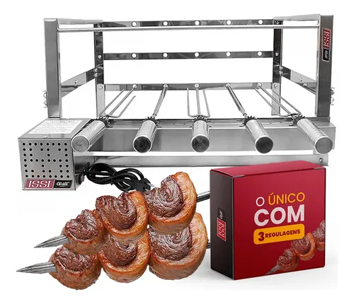 Grill Giratório 5 Espetos De Inox Motor Removível Embutido - R$ 598,53