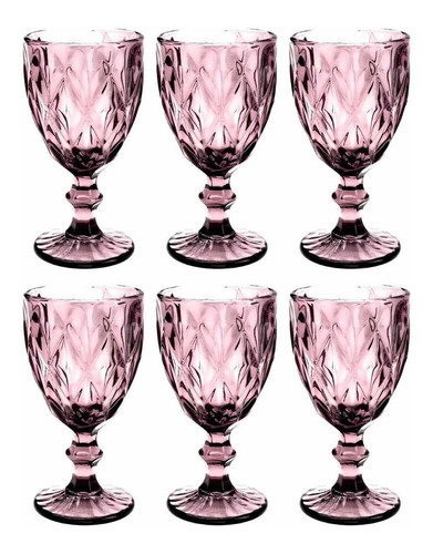 Jogo 6 Taças P/ Água Vinho Suco 325ml Cristal Diamond Lyor Cor Lilás