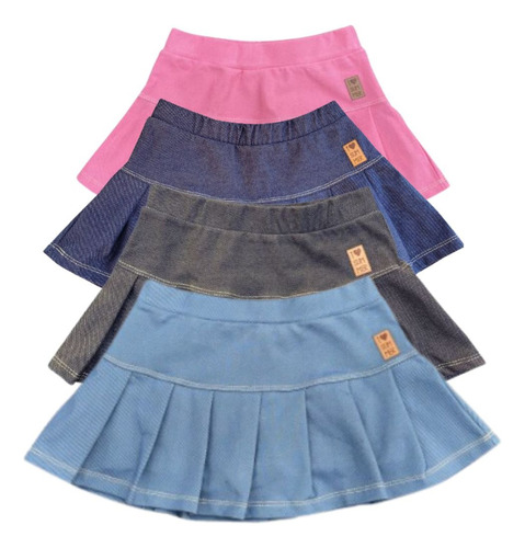 Saia Short Infantil Jeans Fake Varias Cores Menina 1-10 Anos