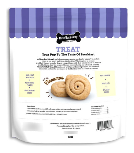 Three Dog Bakery, Cinnamutt Roll Crunch, Sabor A Canela 25oz