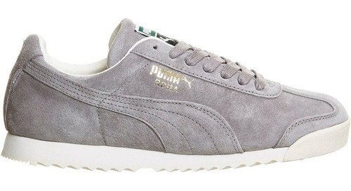 Tenis Puma Roma Sneakers Piel De Gamuza Gris Con Blanco Gym