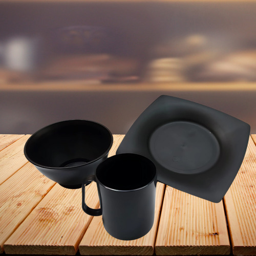 Kit 10 Prato Quadrado 10 Caneca 450ml E 10 Cumbucas 700ml