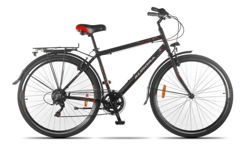Bicicleta urbana Aurora Paseo Spillo R28 6v frenos v-brakes cambio Shimano Tourney Index color negro con pie de apoyo