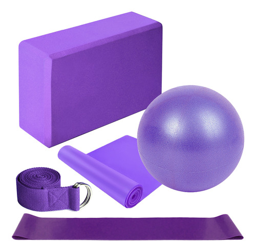 Set De 5pcs Equipo Yoga: Pelota, Bloques, Correa, Banda Resi