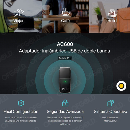 Imagen 4 de 10 de Placa Red Adaptador Wifi Usb Tp-link Archer T2u Doble Banda